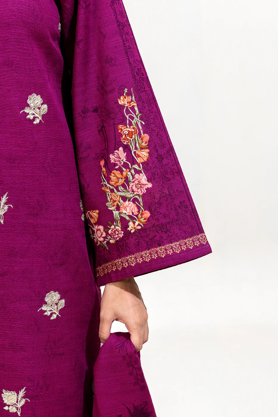 2 PIECE EMBROIDERED KHADDAR SUIT-PLUM RADIANCE (UNSTITCHED) - Image 5