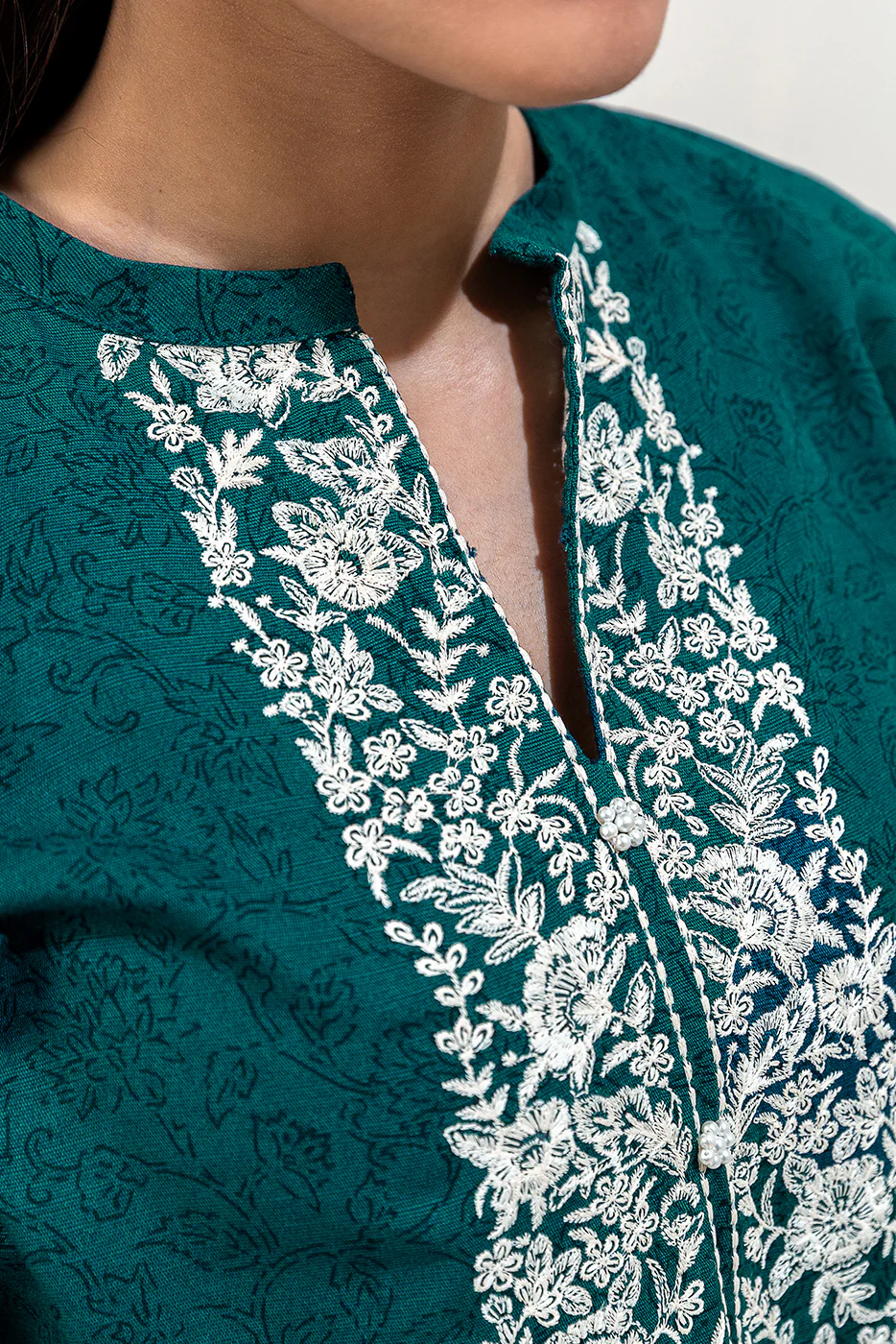 2 PIECE EMBROIDERED KHADDAR SUIT-TEAL BLOOM (UNSTITCHED) - Image 5