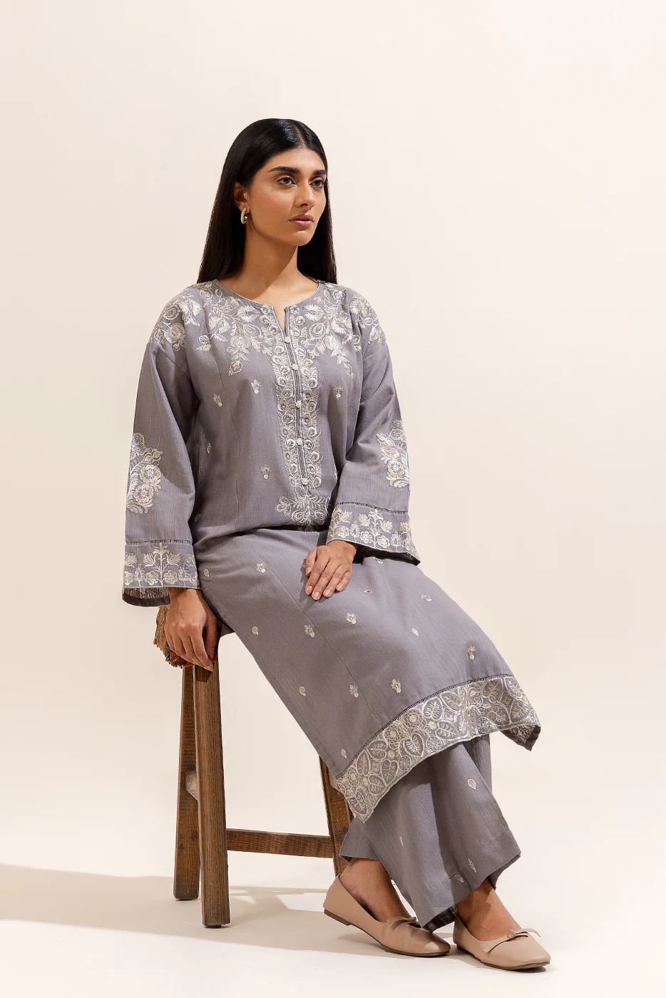 2 PIECE EMBROIDERED KHADDAR SUIT-PERSIAN PEARL (UNSTITCHED) - Image 2