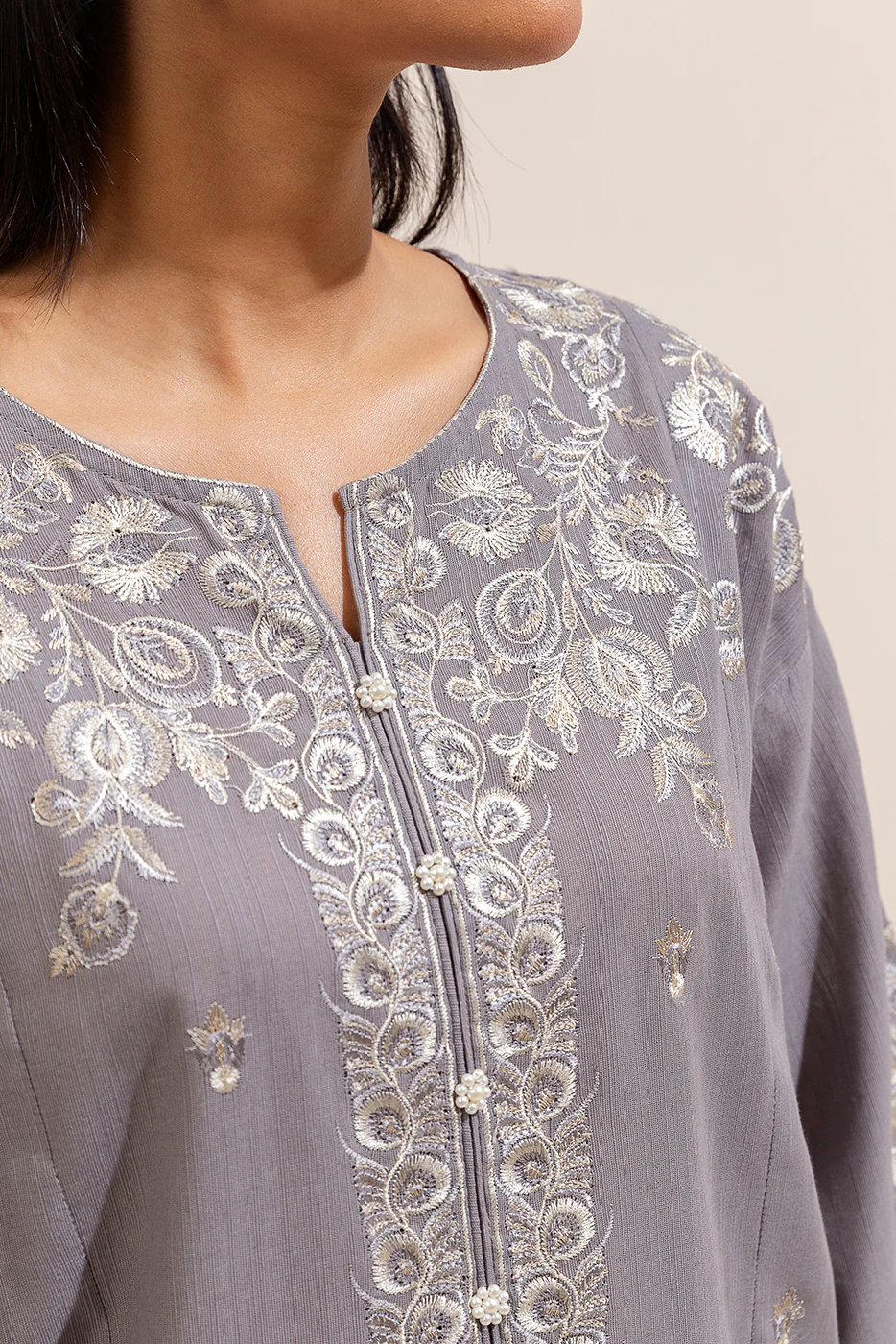 2 PIECE EMBROIDERED KHADDAR SUIT-PERSIAN PEARL (UNSTITCHED) - Image 5