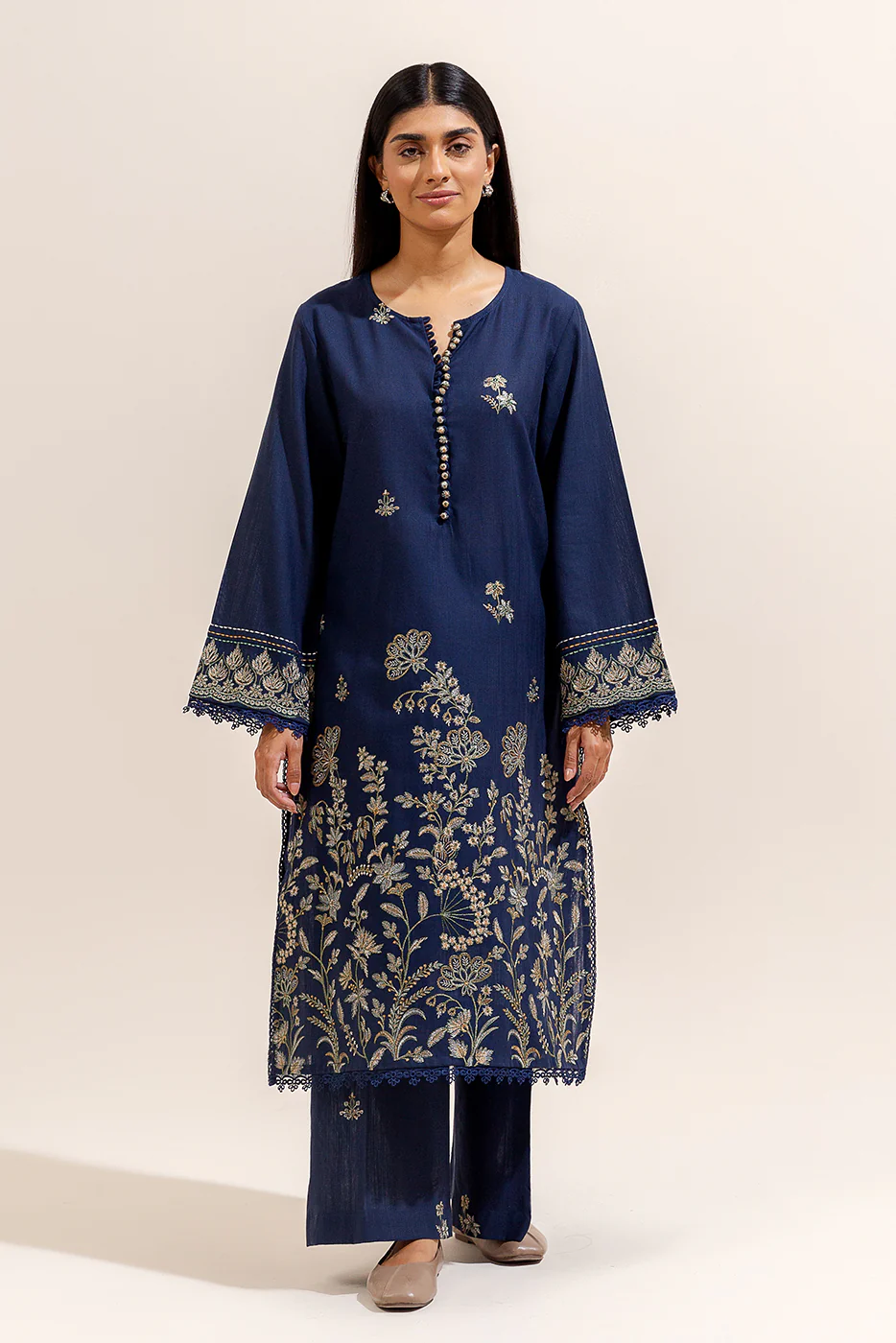 2 PIECE EMBROIDERED KHADDAR SUIT-INDIGO BLOOM (UNSTITCHED) - Image 3