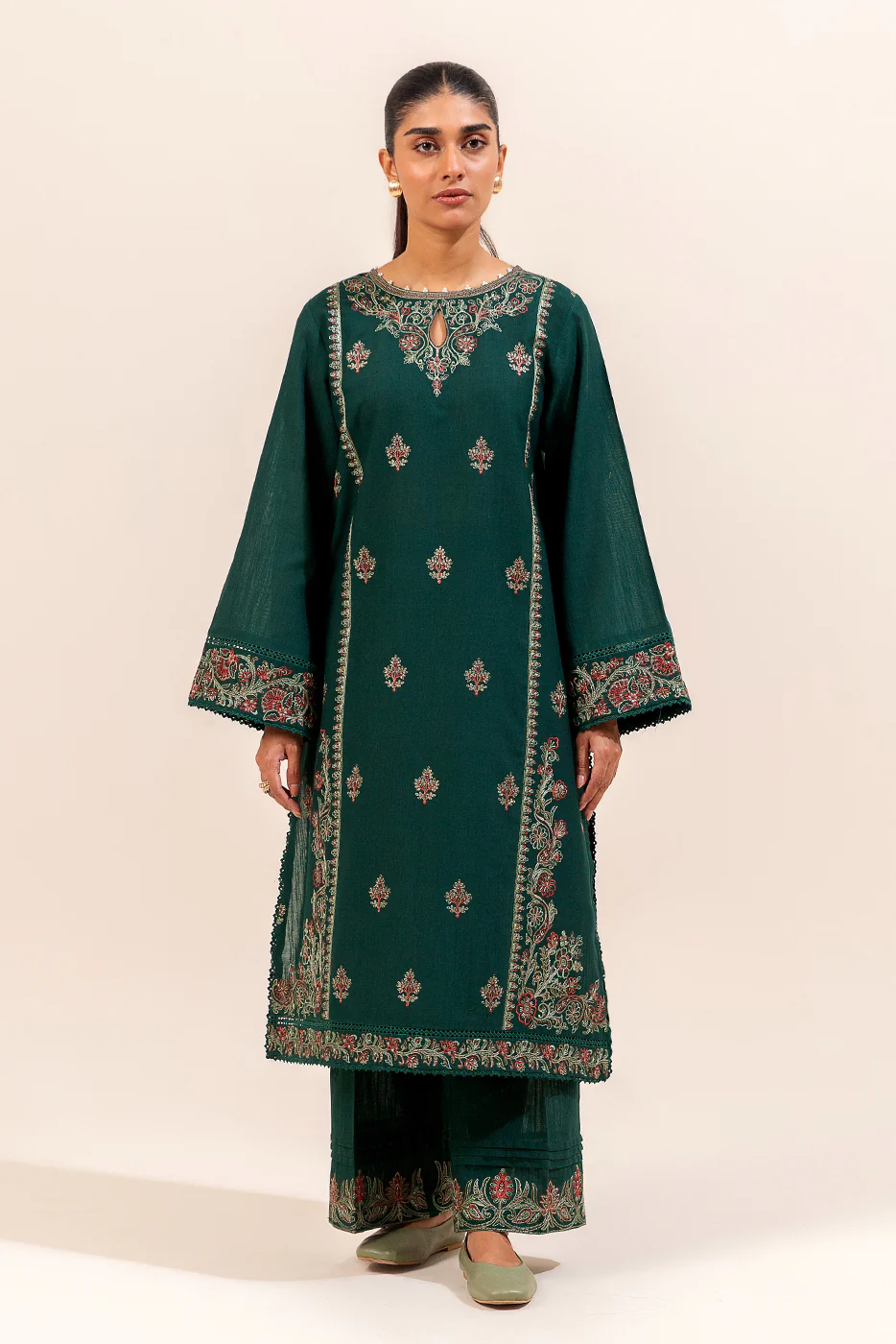 2 PIECE EMBROIDERED KHADDAR SUIT-VERDANT HAZE (UNSTITCHED) - Image 2