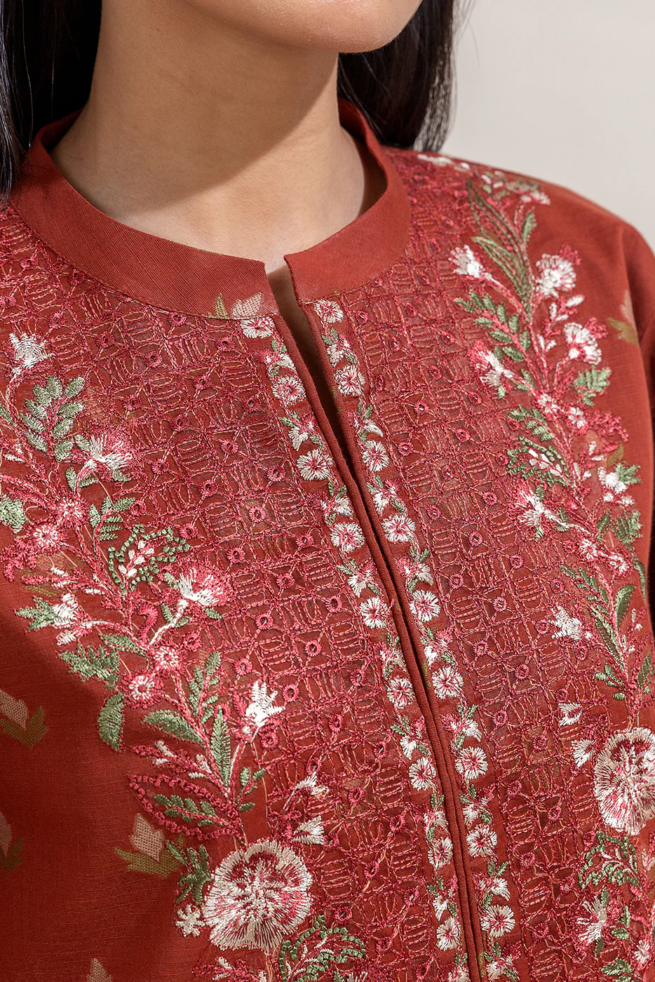 2 PIECE EMBROIDERED SELF JACQUARAD SUIT-GARLAND BRONZE (UNSTITCHED) - Image 3