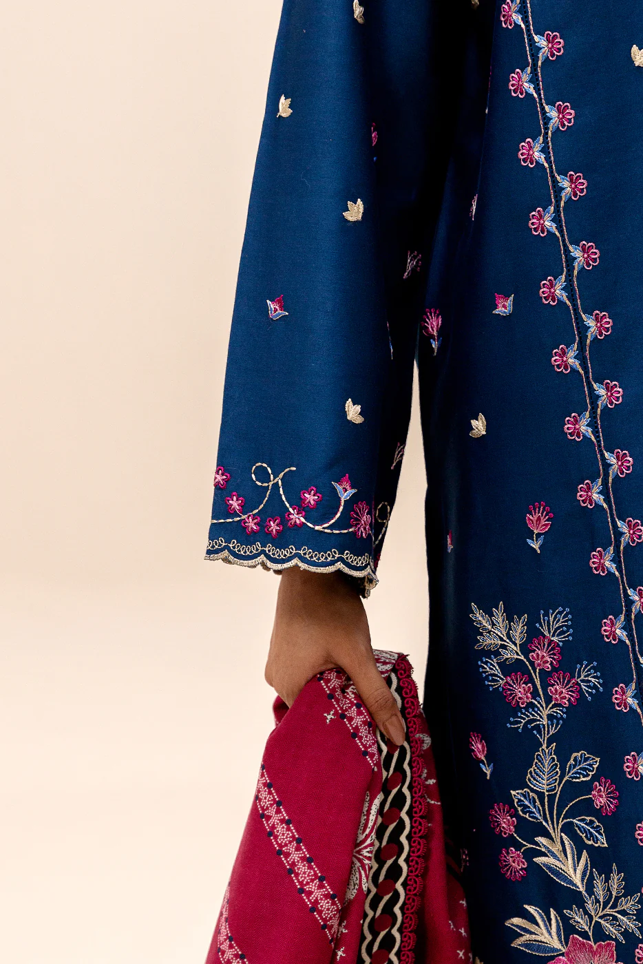3 PIECE EMBROIDERED SATIN SUIT-AEGEAN BLOOM (UNSTITCHED) - Image 6