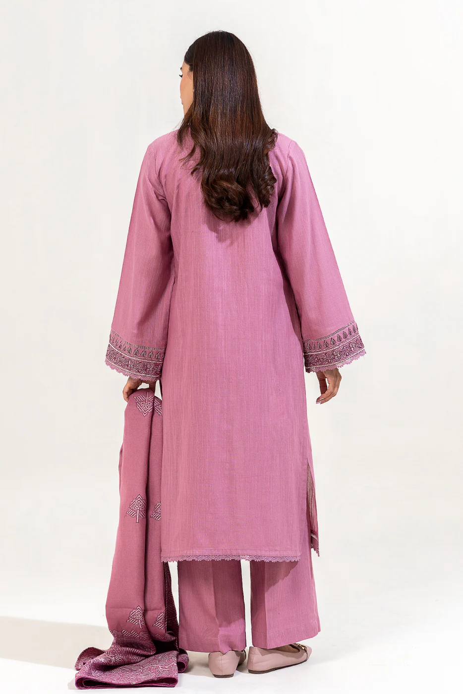 3 PIECE EMBROIDERED KHADDAR SUIT-DUSKY PURPLE (UNSTITCHED) - Image 3