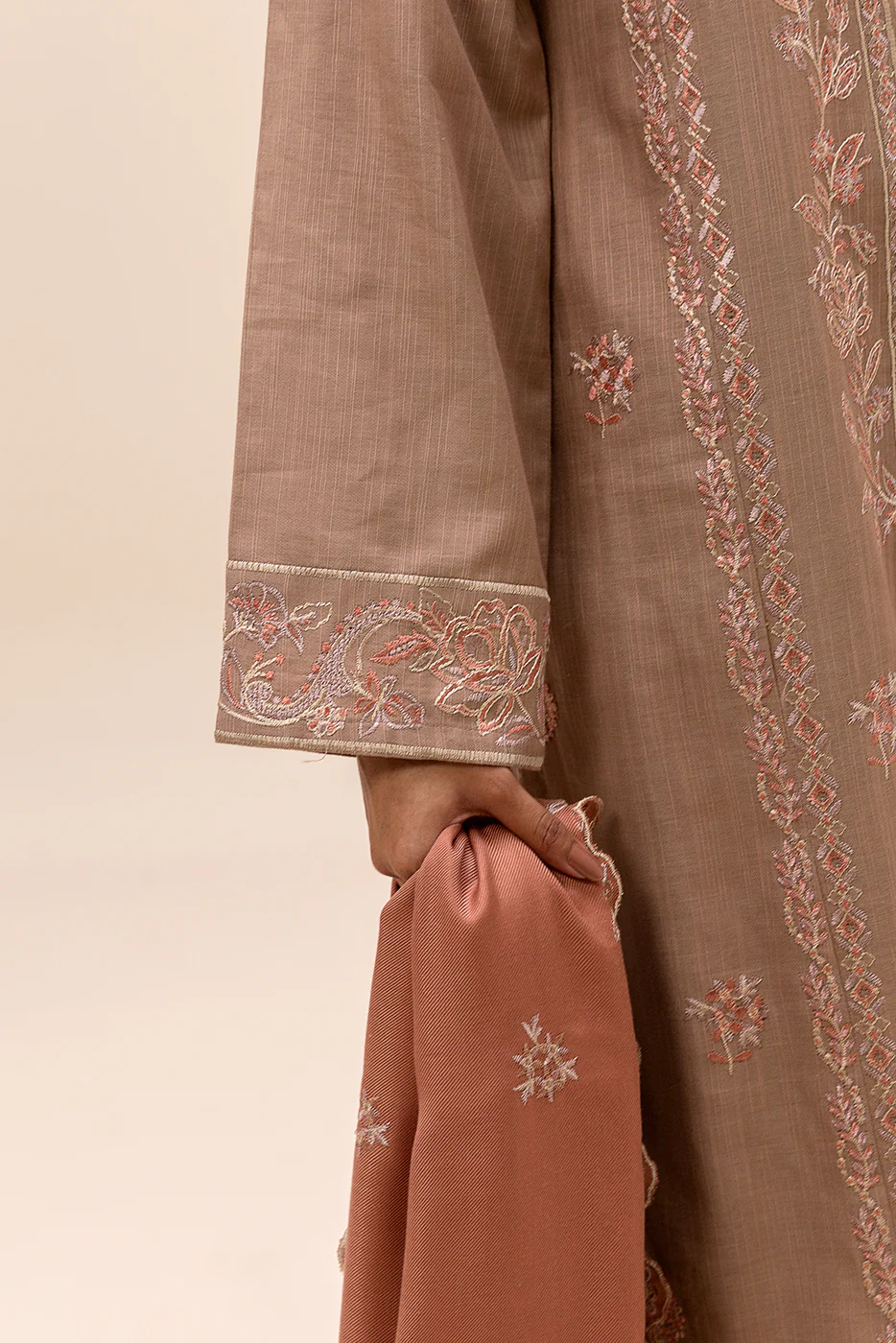 3 PIECE EMBROIDERED KHADDAR SUIT-PRIMROSE ASH (UNSTITCHED) - Image 7