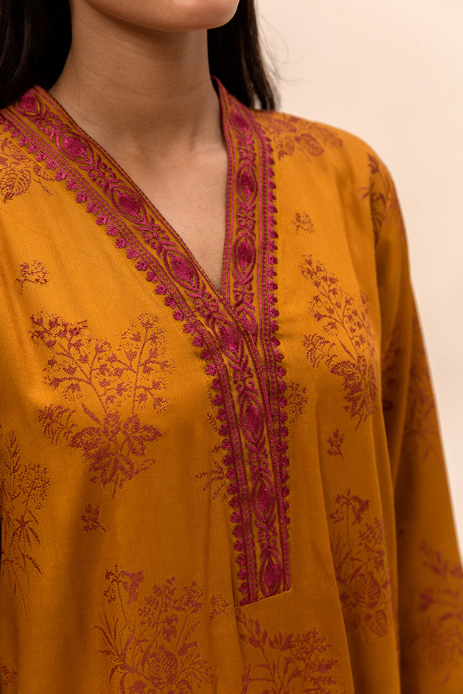 2 PIECE EMBROIDERED JACQUARD SUIT-GOLD FANTASY (UNSTITCHED) - Image 3
