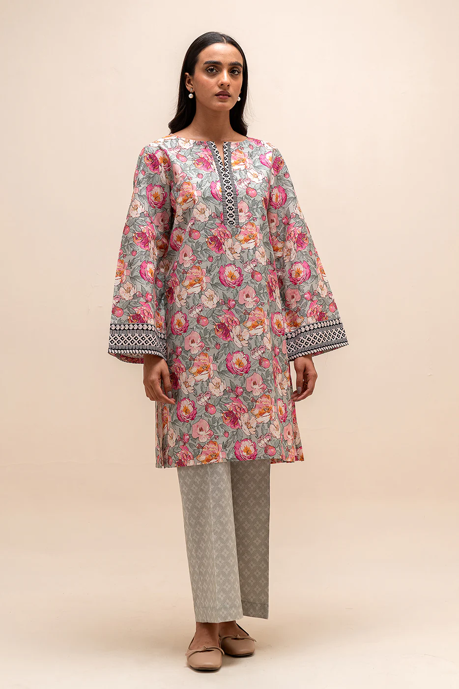 2 PIECE PRINTED LINEN SUIT-AQUA ROSE (UNSTITCHED) - Image 2