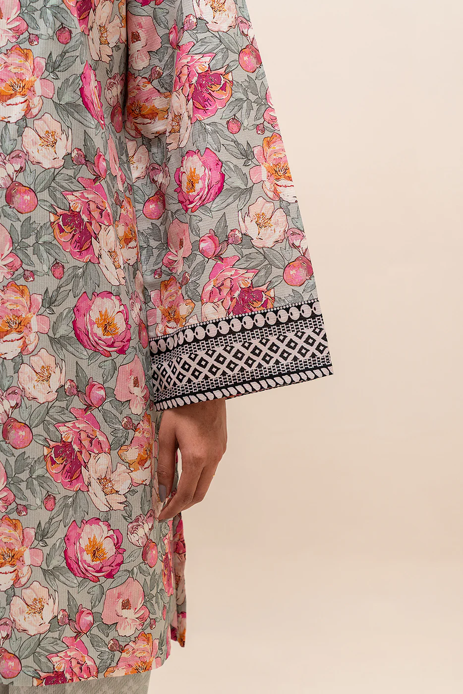 2 PIECE PRINTED LINEN SUIT-AQUA ROSE (UNSTITCHED) - Image 5