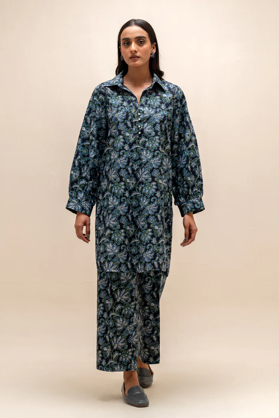 2 PIECE PRINTED LINEN SUIT-PRUSSIAN GILD (UNSTITCHED) - Image 2
