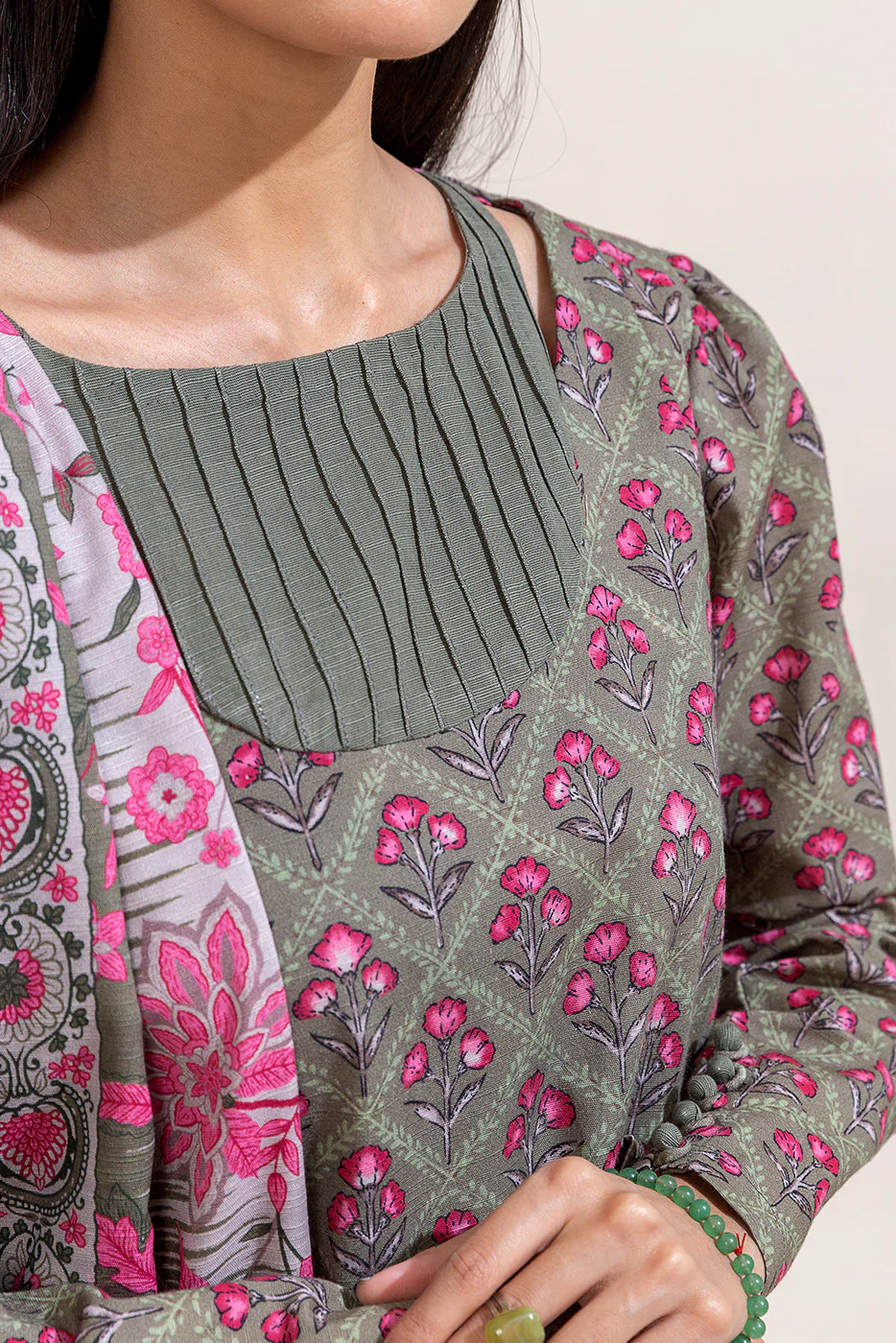 3 PIECE PRINTED KHADDAR SUIT-SAGE BLOOM (UNSTITCHED) - Image 2
