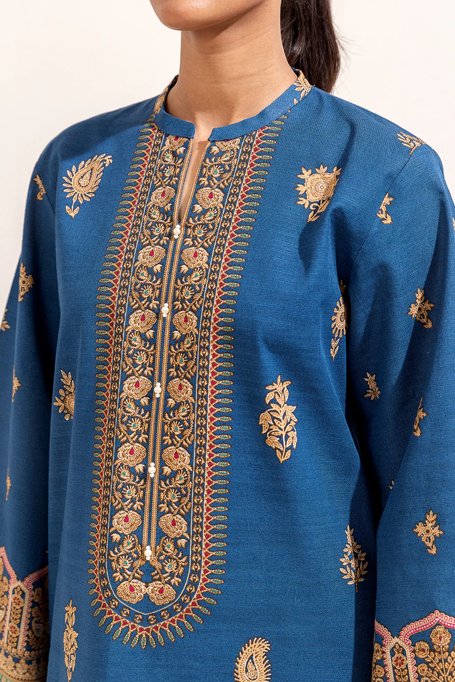3 PIECE PRINTED KHADDAR SUIT-AEGEAN GOLD (UNSTITCHED) - Image 4