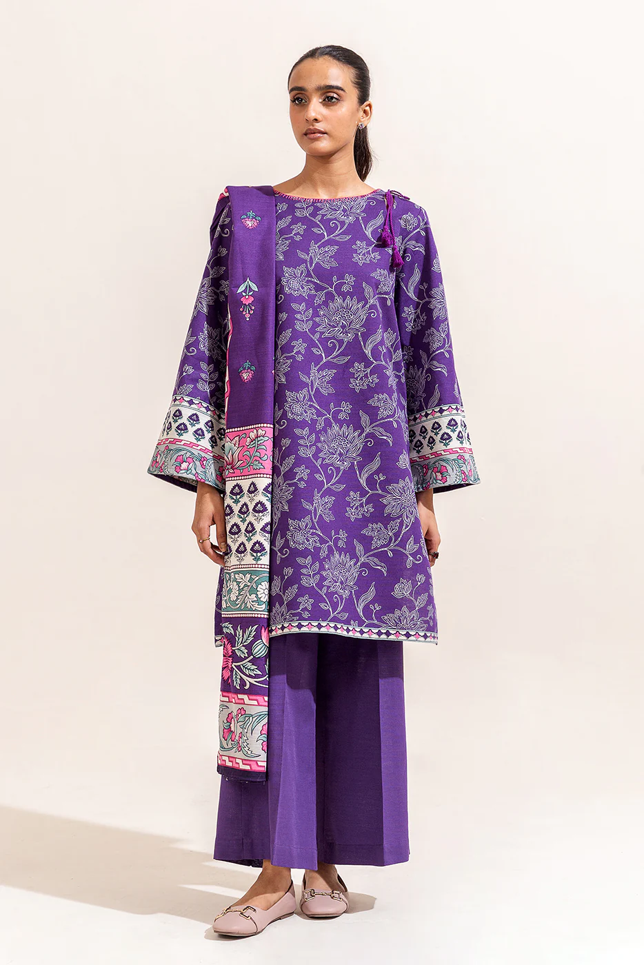 2 PIECE PRINTED KHADDAR SUIT-INDIGO FERN (UNSTITCHED) - Image 3