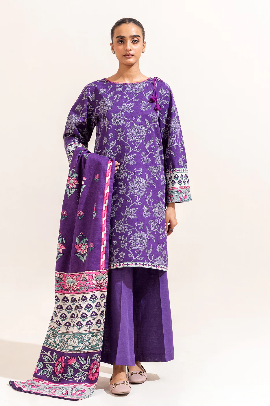 2 PIECE PRINTED KHADDAR SUIT-INDIGO FERN (UNSTITCHED) - Image 4