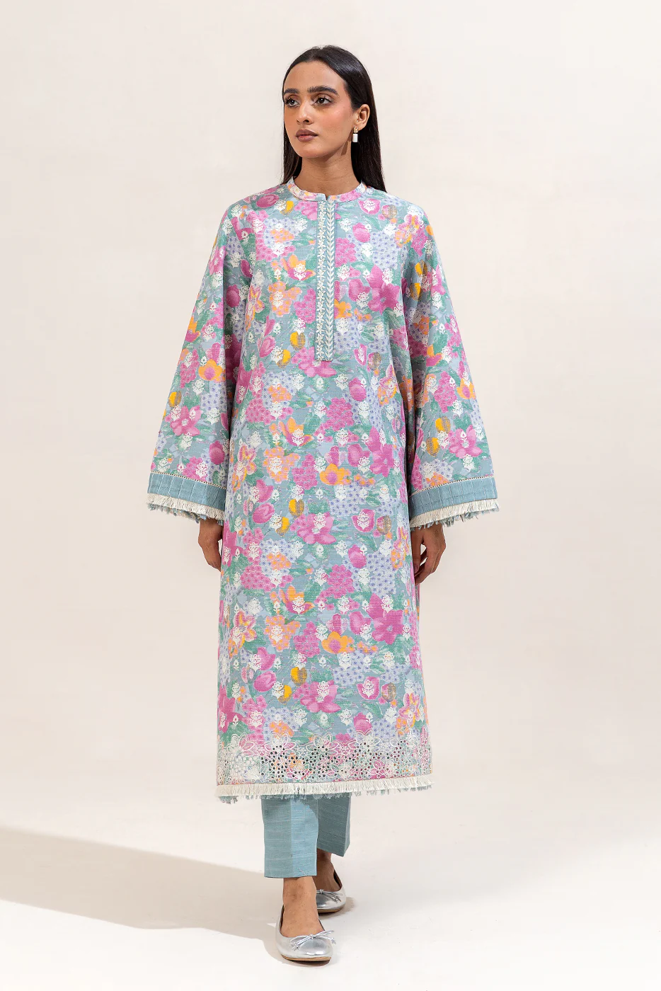 2 PIECE EMBROIDERED KHADDAR SUIT-CANDY FLOSS (UNSTITCHED) - Image 2