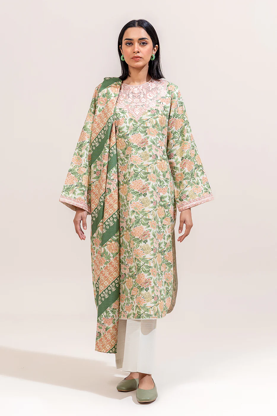 3 PIECE EMBROIDERED KHADDAR SUIT-SAGE ORCHID (UNSTITCHED) - Image 2