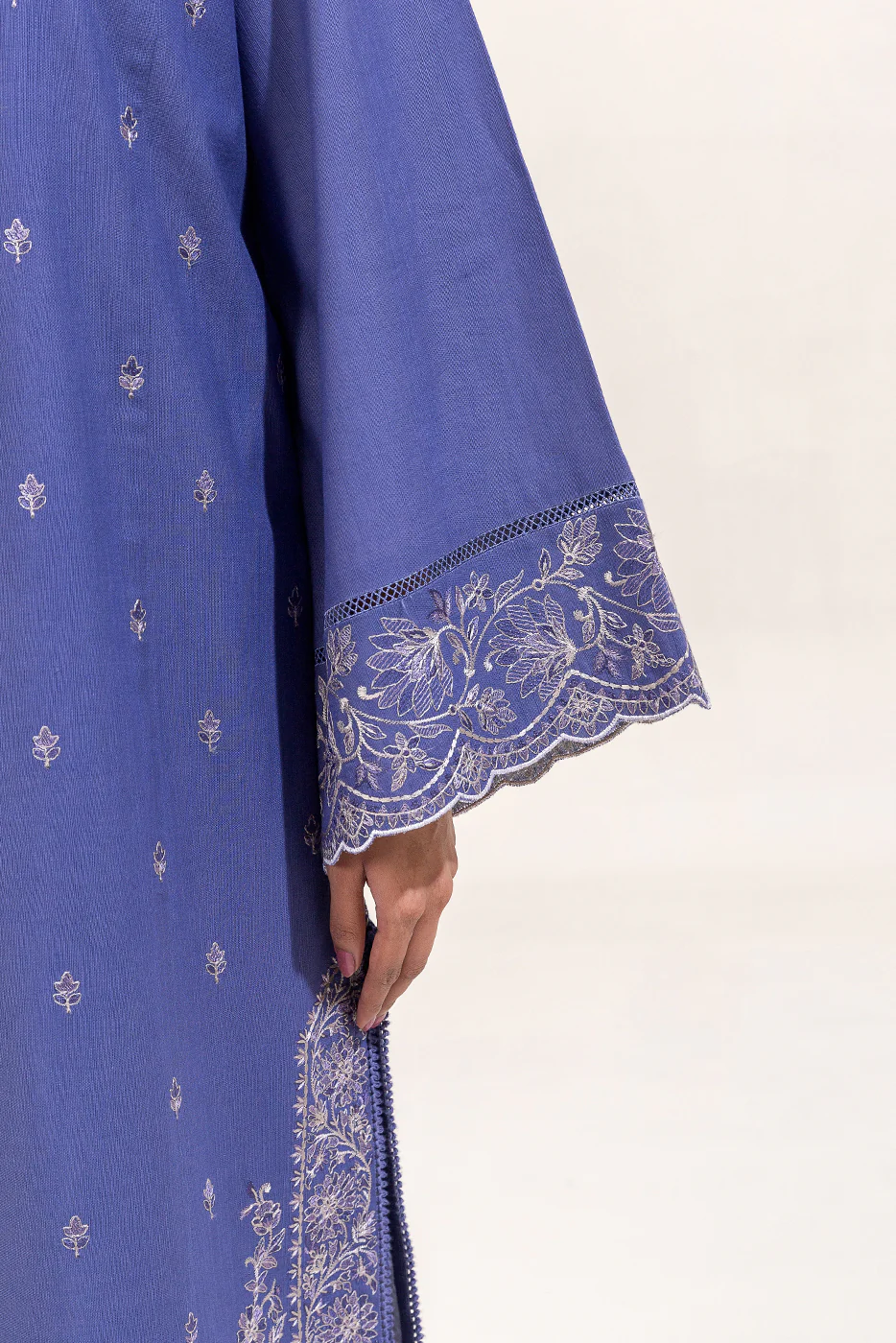 2 PIECE EMBROIDERED KHADDAR SUIT-PERIWINKLE FLAKE (UNSTITCHED) - Image 5