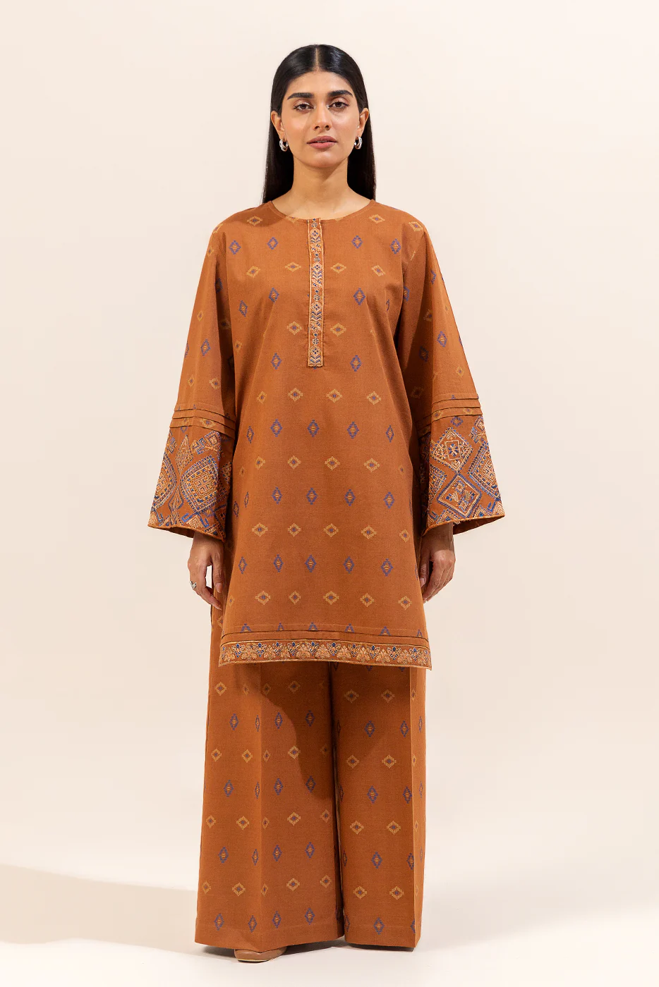 2 PIECE EMBROIDERED JACQUARD SUIT-HONEY HORIZON (UNSTITCHED) - Image 2