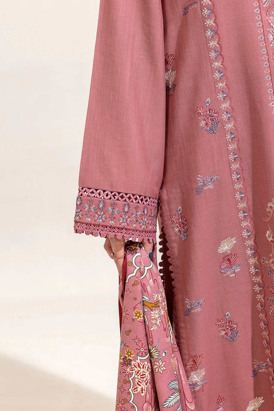 3 PIECE EMBROIDERED KHADDAR SUIT-MYSTIC PINK (UNSTITCHED) - Image 6