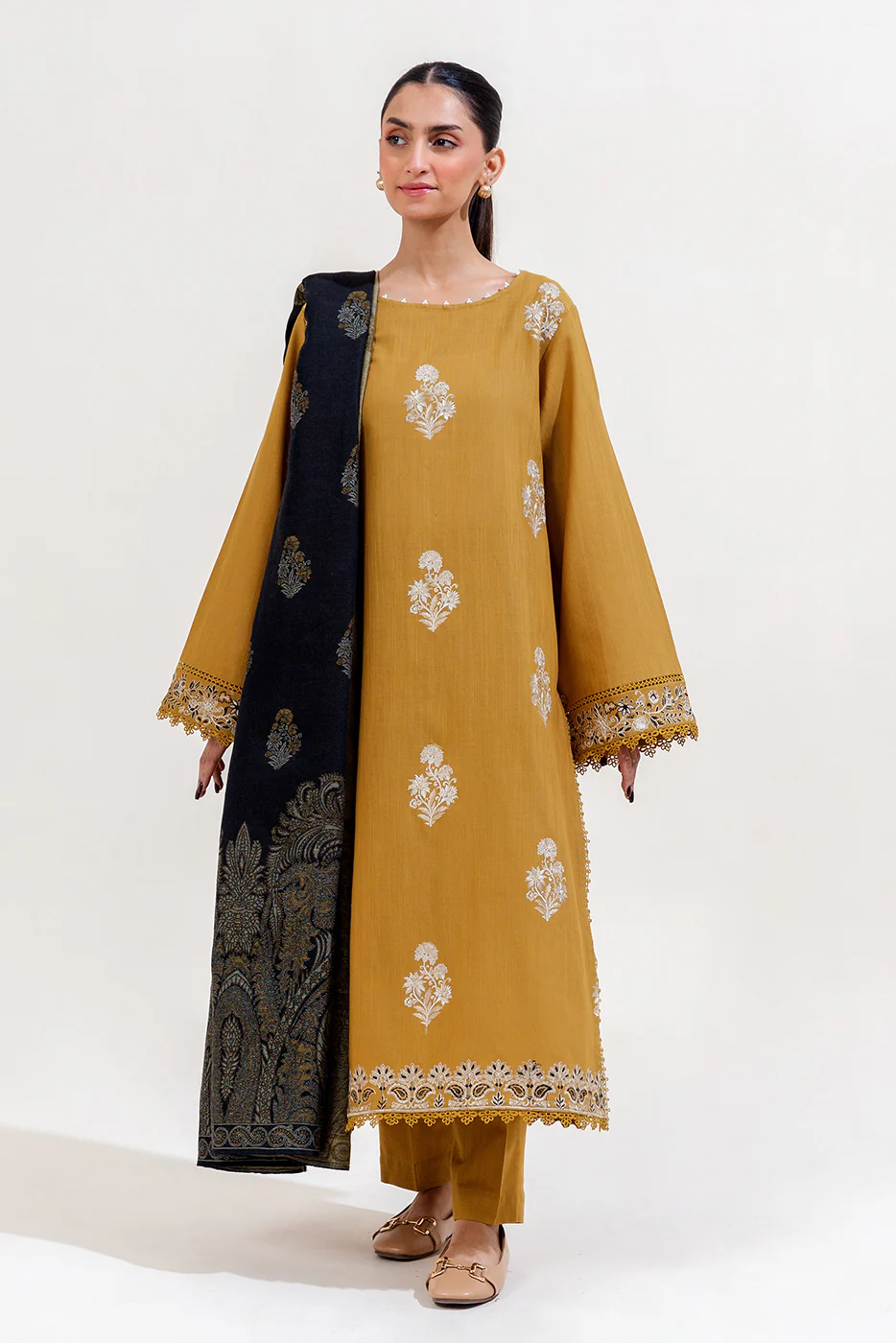 3 PIECE EMBROIDERED KHADDAR SUIT-GOLD CHARM (UNSTITCHED) - Image 2