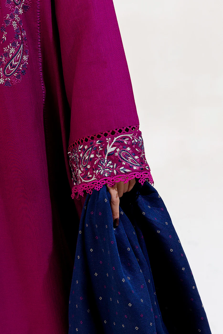 3 PIECE EMBROIDERED KHADDAR SUIT-MULBERRY ORCHID (UNSTITCHED) - Image 6