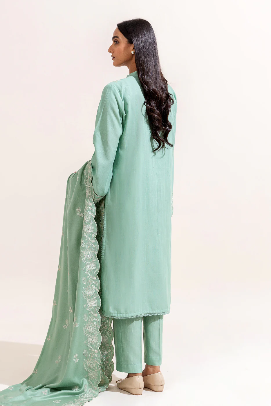 3 PIECE EMBROIDERED KHADDAR SUIT-MINT VERVE (UNSTITCHED) - Image 3