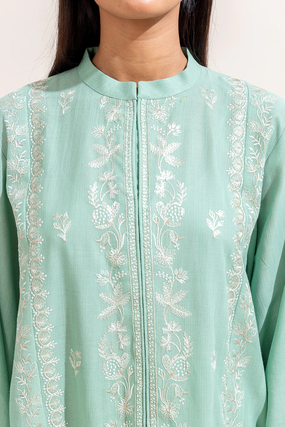 3 PIECE EMBROIDERED KHADDAR SUIT-MINT VERVE (UNSTITCHED) - Image 4