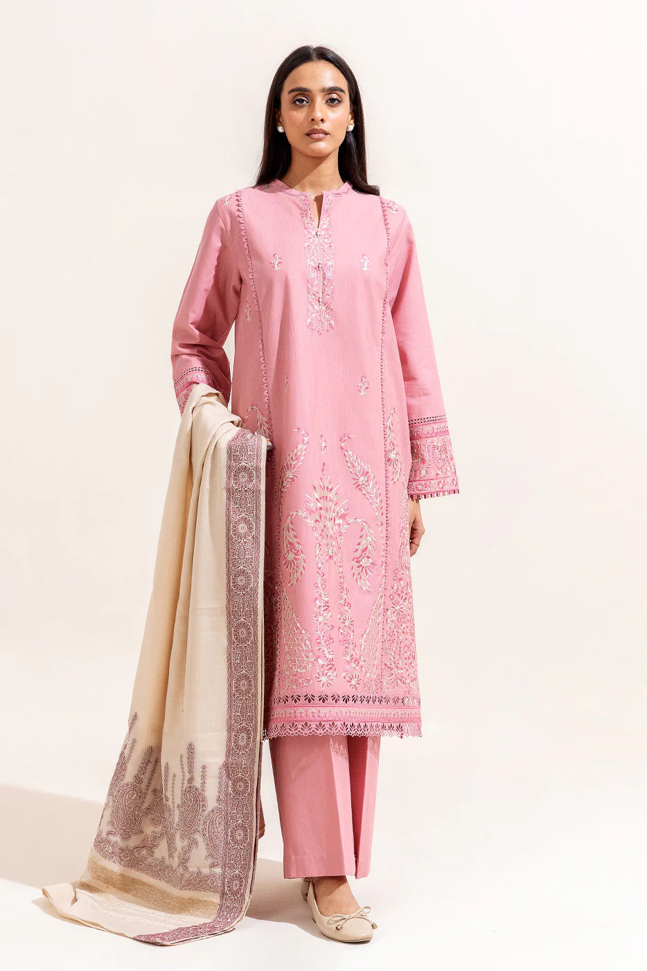 3 PIECE EMBROIDERED KHADDAR SUIT-IMPERIAL PINK (UNSTITCHED) - Image 4