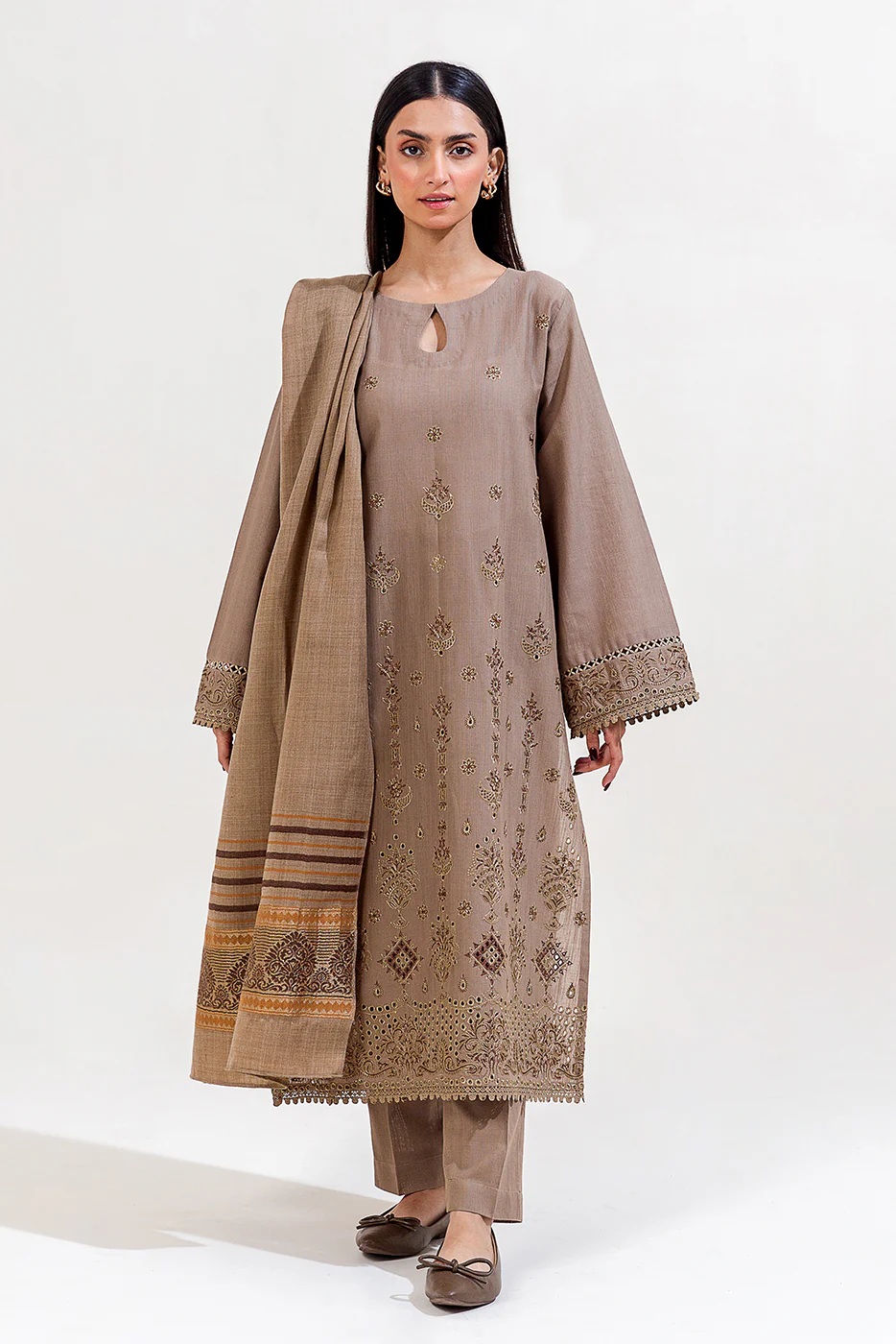 3 PIECE EMBROIDERED KHADDAR SUIT-SLATE TRIBE (UNSTITCHED) - Image 2
