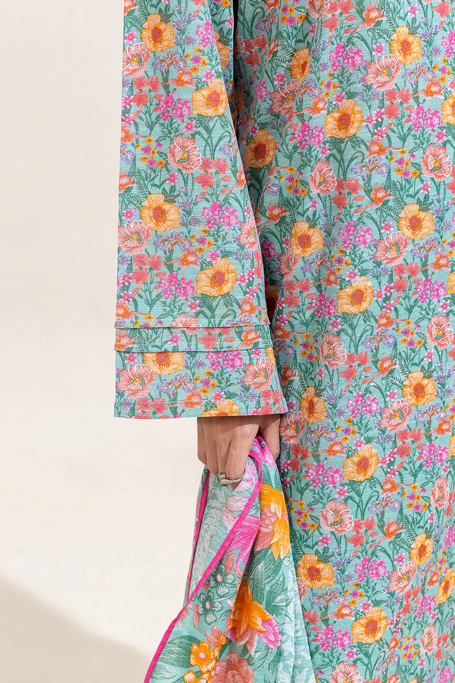 2 PIECE PRINTED KHADDAR SUIT-AQUA BLOOM (UNSTITCHED) - Image 3