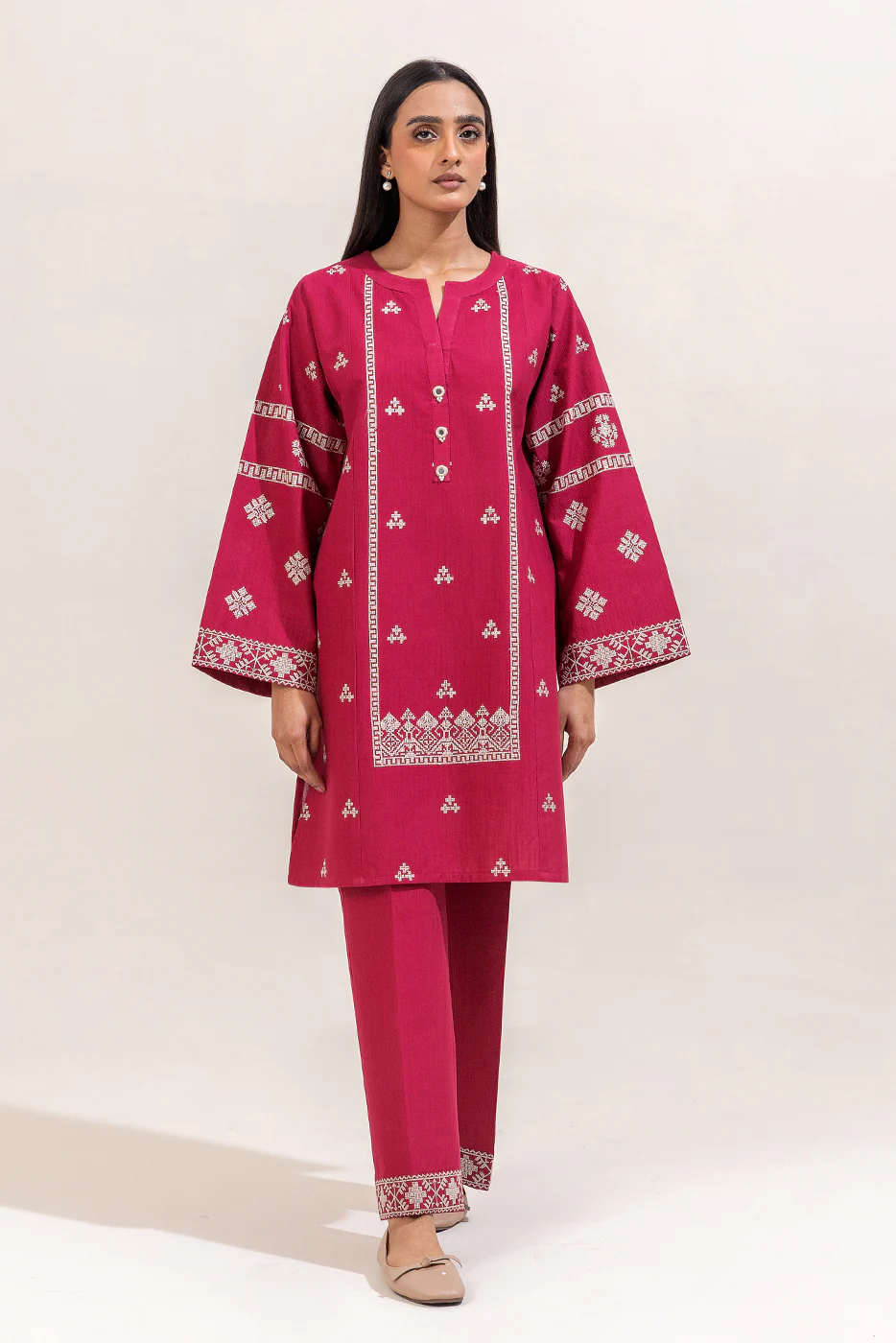 2 PIECE EMBROIDERED KHADDAR SUIT-SCARLET VERVE (UNSTITCHED) - Image 2