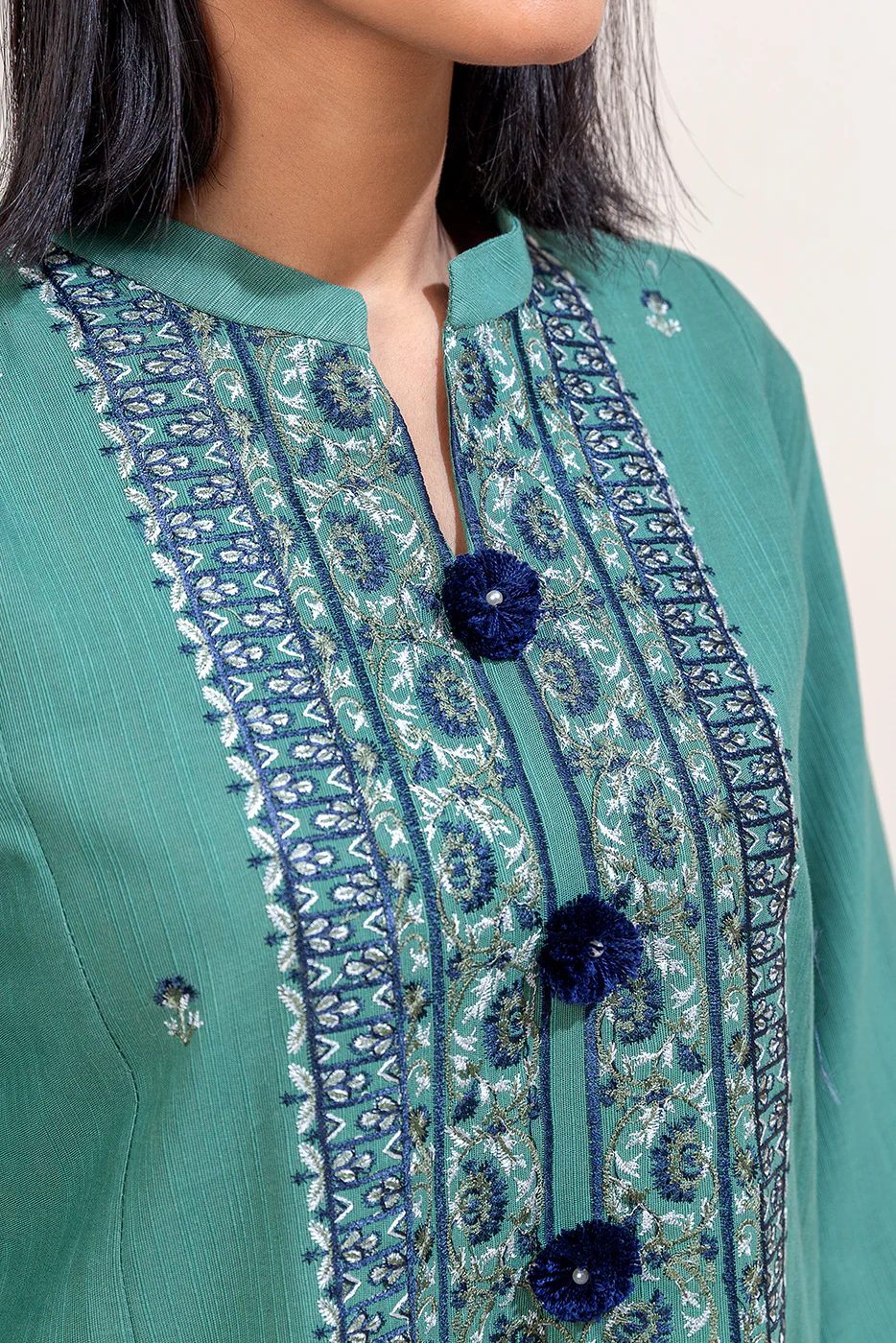 3 PIECE EMBROIDERED KHADDAR SUIT-TURKISH BLUE (UNSTITCHED) - Image 6