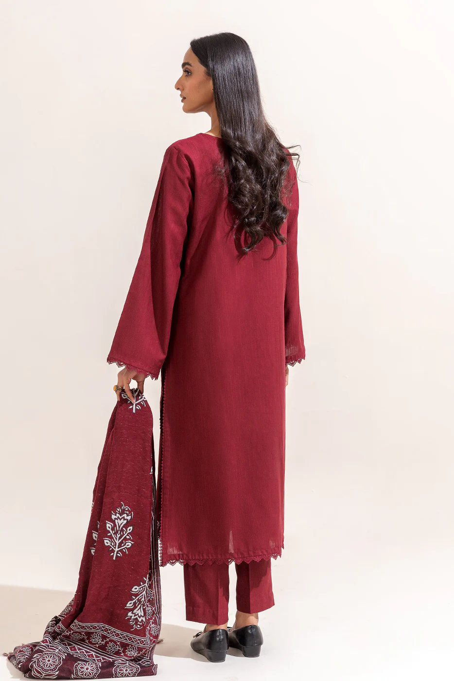 3 PIECE EMBROIDERED KHADDAR SUIT-GARNET WEFT (UNSTITCHED) - Image 6