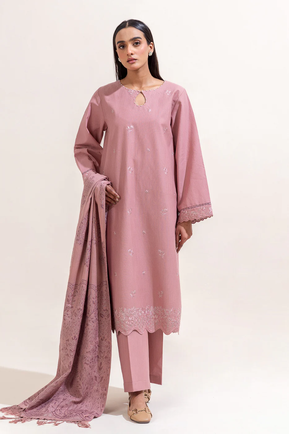 3 PIECE EMBROIDERED KHADDAR SUIT-SPRING FEST (UNSTITCHED) - Image 3