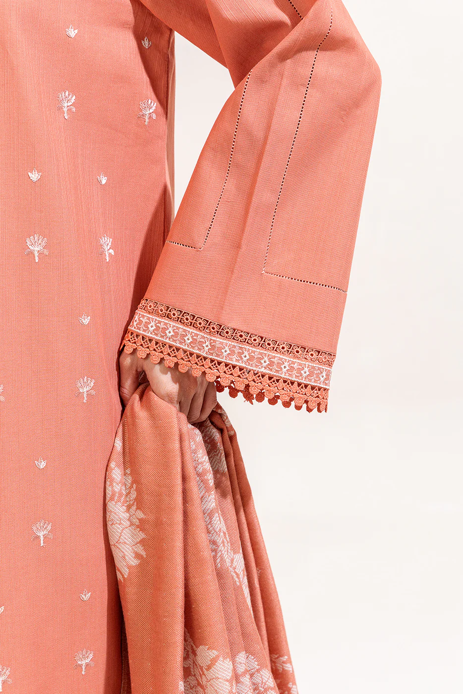 3 PIECE EMBROIDERED KHADDAR SUIT-PINK FLORA (UNSTITCHED) - Image 6