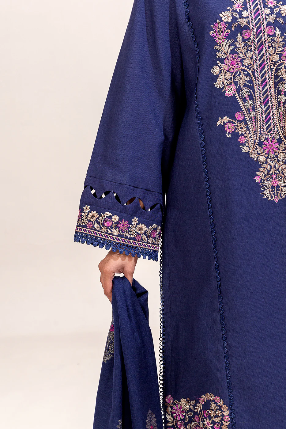 3 PIECE EMBROIDERED KHADDAR SUIT-MYSTIC BERRY (UNSTITCHED) - Image 6