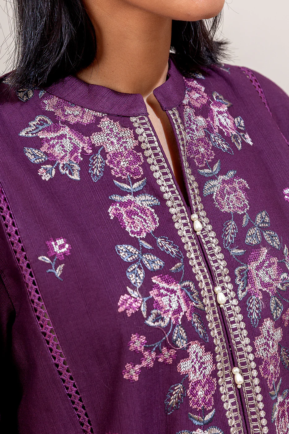 3 PIECE EMBROIDERED KHADDAR SUIT-CROSS STITCH GRACE (UNSTITCHED) - Image 4