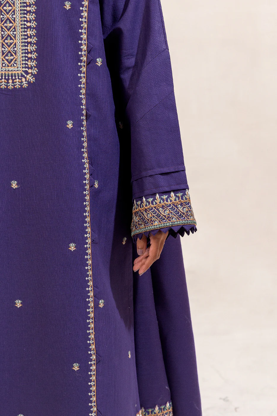 3 PIECE EMBROIDERED KHADDAR SUIT-MAUVE DELICACY (UNSTITCHED) - Image 6