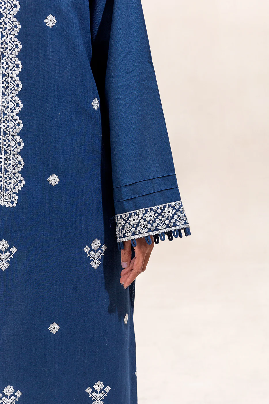 2 PIECE EMBROIDERED KHADDAR SUIT-CELESTIAL NAVY (UNSTITCHED) - Image 5