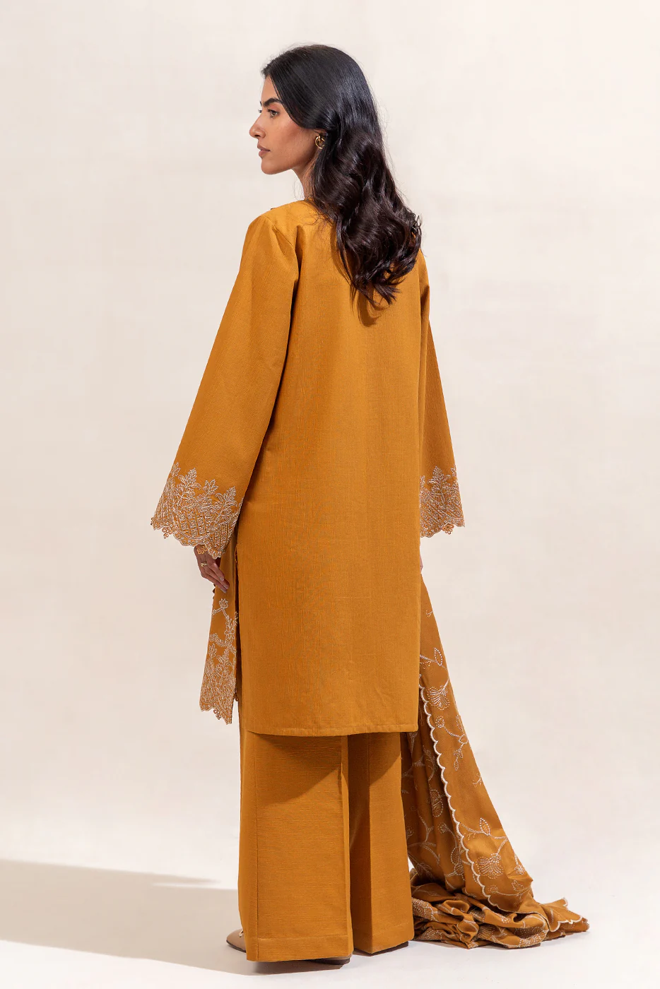 3 PIECE EMBROIDERED KHADDAR SUIT-MUSTARD TRIBE (UNSTITCHED) - Image 4