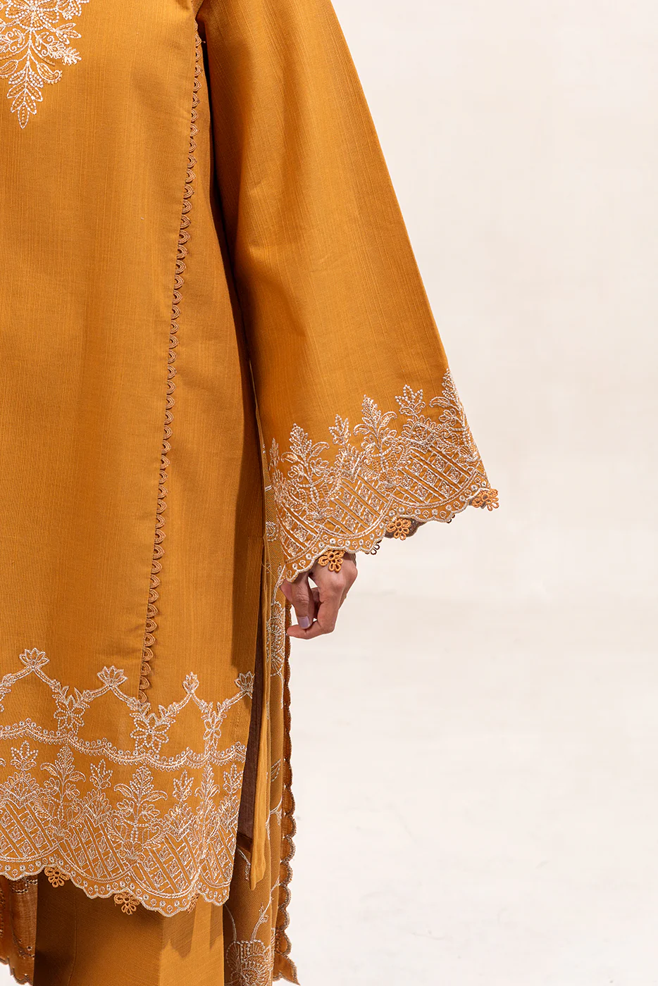 3 PIECE EMBROIDERED KHADDAR SUIT-MUSTARD TRIBE (UNSTITCHED) - Image 6