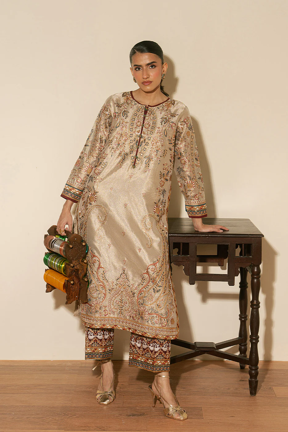 2 PIECE EMBROIDERED TISSUE SUIT (LUXURY PRET) - Image 2