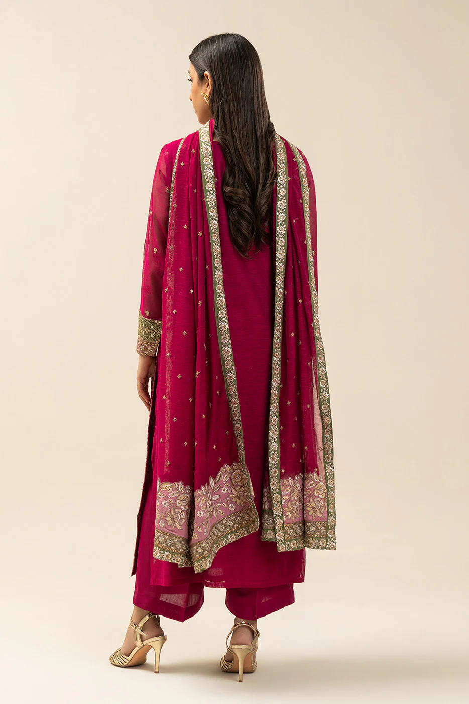 3 PIECE EMBROIDERED COTTON NET SUIT (LUXURY PRET) - Image 2