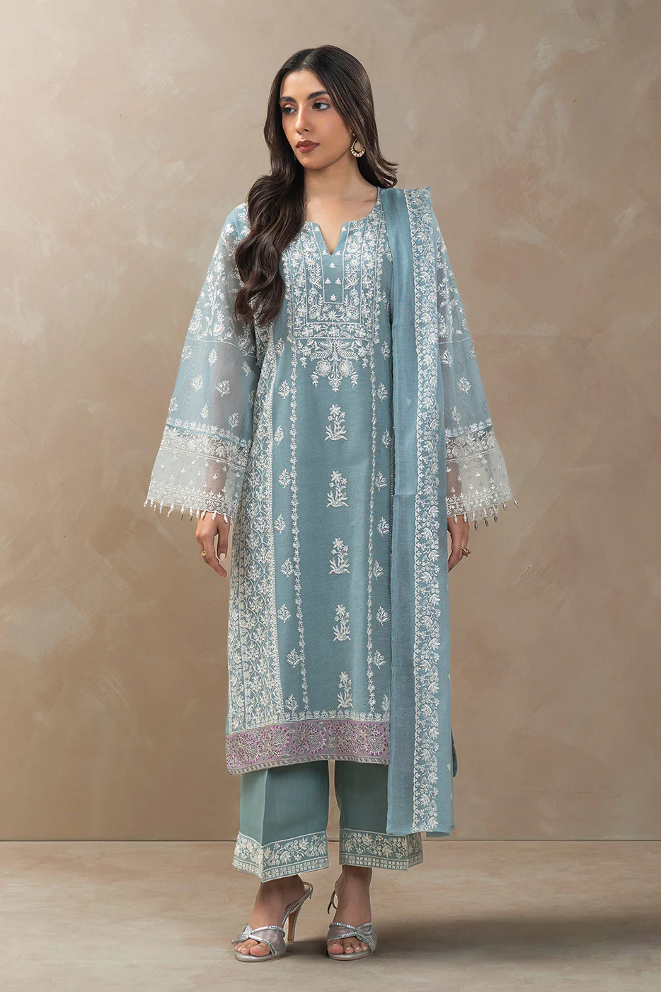 3 PIECE EMBROIDERED COTTON NET SUIT (LUXURY-PRET) - Image 2