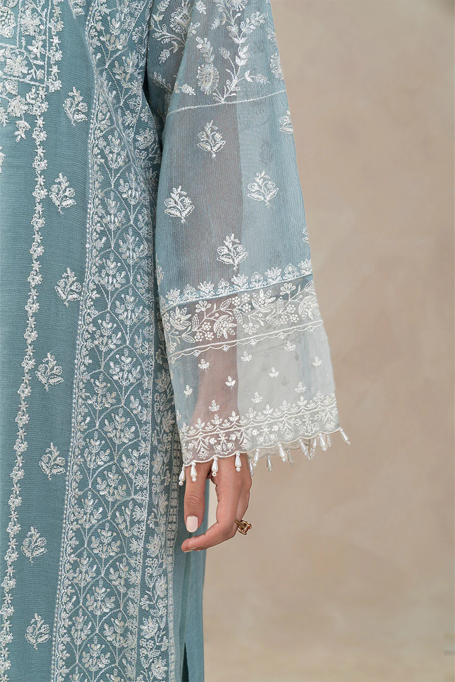 3 PIECE EMBROIDERED COTTON NET SUIT (LUXURY-PRET) - Image 6