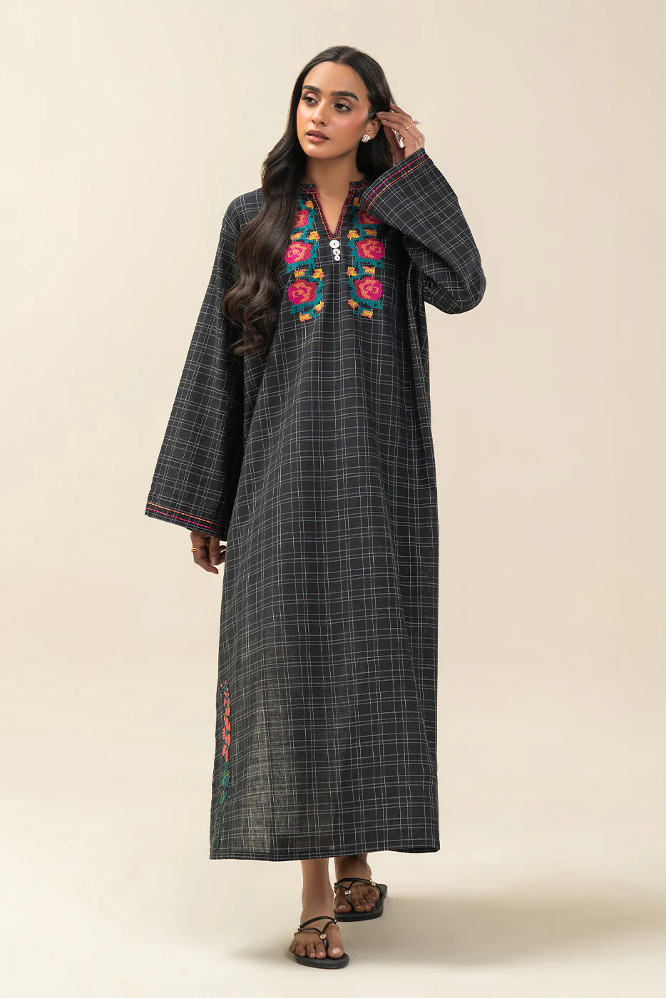 EMBROIDERED COTTON LINEN SHIRT (PRET) - Image 2