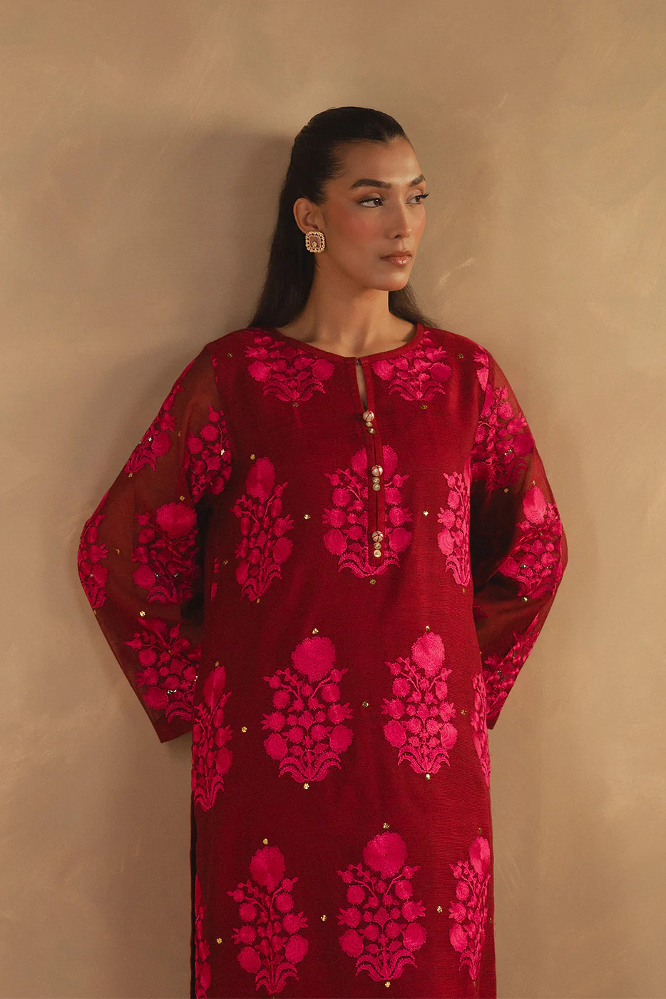 2 PIECE EMBROIDERED COTTON NET SUIT (LUXURY PRET) - Image 4