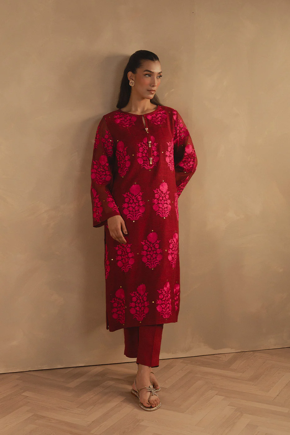 EMBROIDERED COTTON NET SHIRT (LUXURY PRET) - Image 4