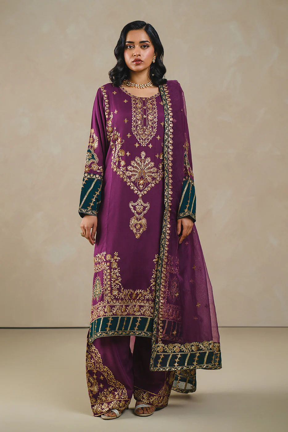 3 PIECE EMBROIDERED RAW SILK SUIT (LUXURY PRET) - Image 2