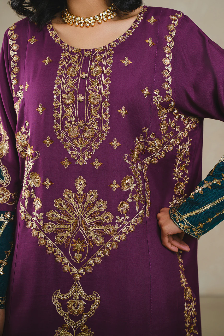 2 PIECE EMBROIDERED KHADDAR SUIT (LUXURY PRET) - Image 6